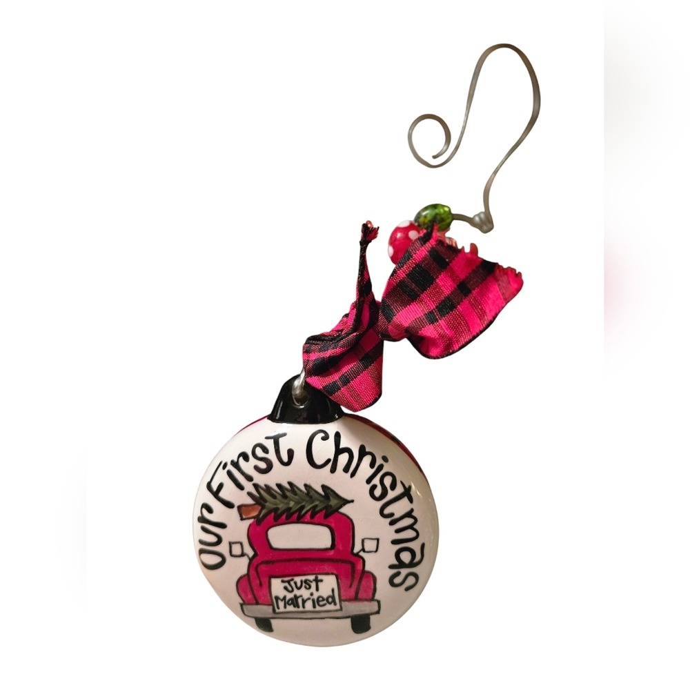 Glory Haus Our First Christmas Red Truck Large Puff Ornament Just Married NEW - Picture 7 of 10